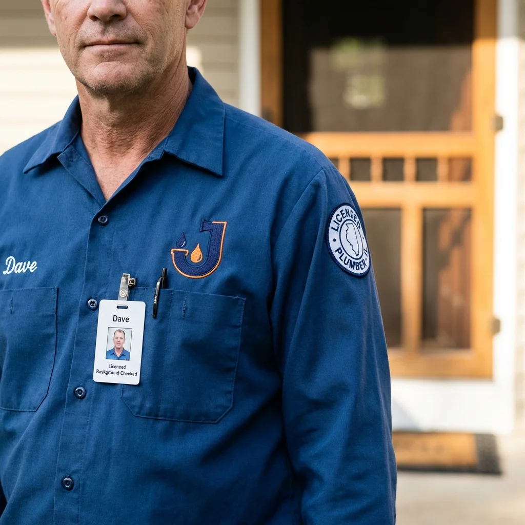Licensed plumber showing ID badge in East Petersburg, PA