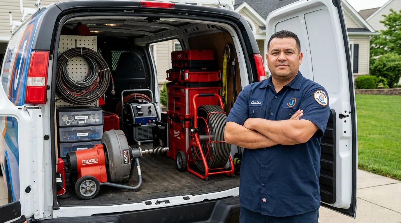 Professional drain cleaning equipment and Johns Plumbing LLC plumber in East Petersburg