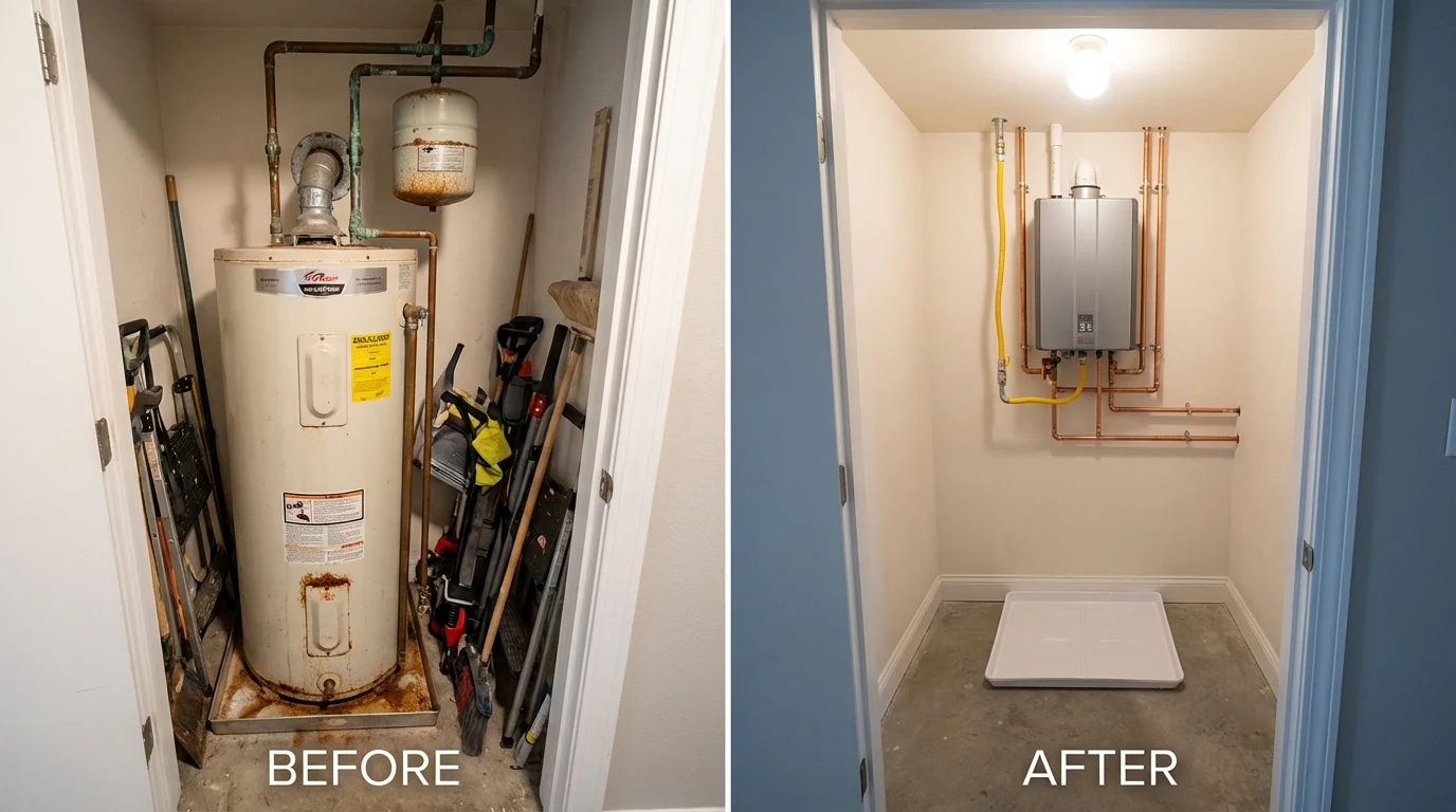 Tank water heater versus wall-mounted tankless unit comparison for East Petersburg, PA homeowners