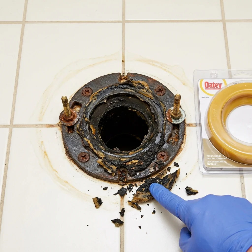 Failed wax ring showing water seepage at the base of a toilet in a East Petersburg, PA home